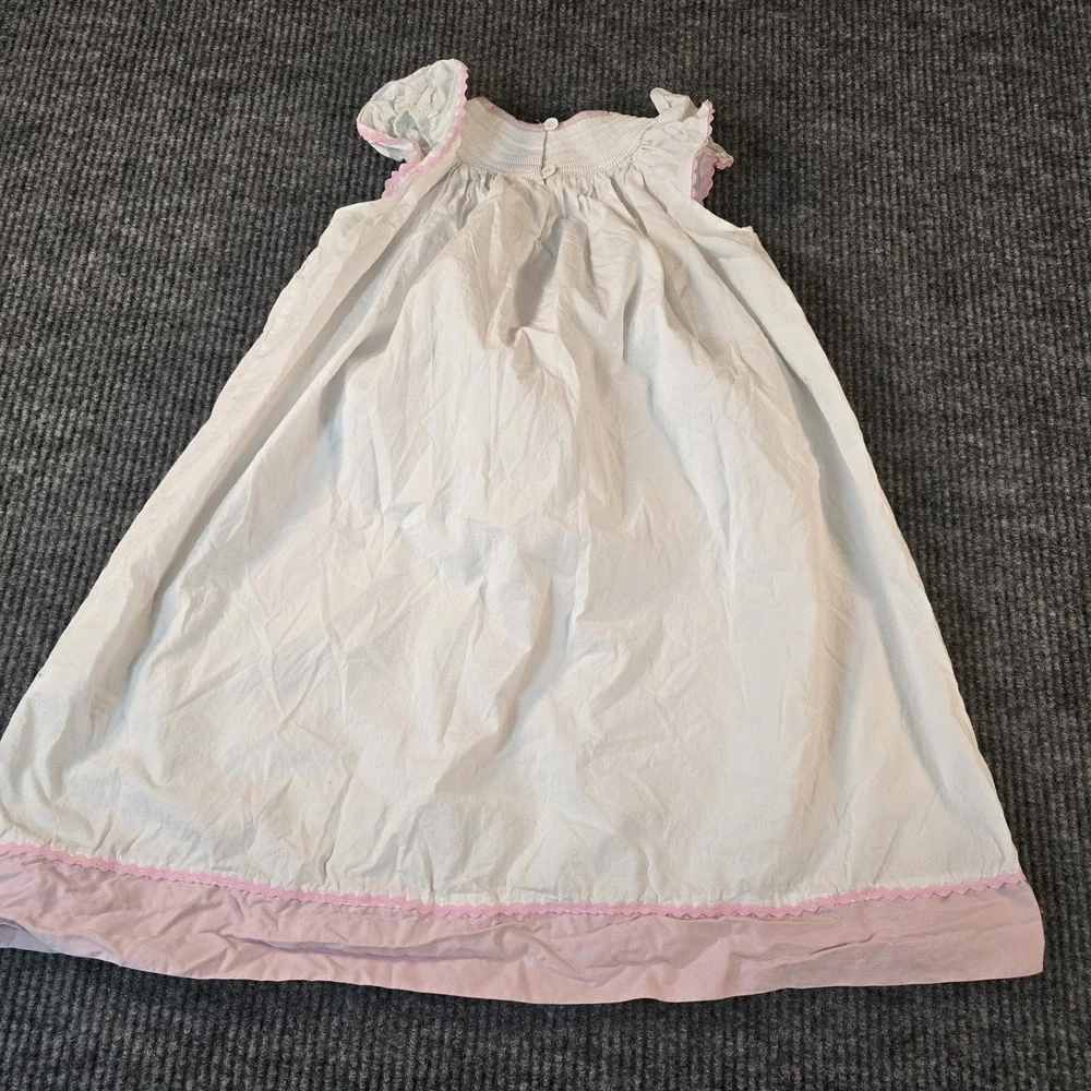 LIL CACTUS Smocked Dress Bunnies &‎ Basket WHITE & PINK Baby Size 6Y